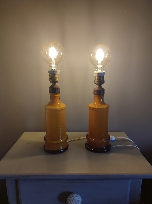 Paire de lampes de table portugaises vintage en opaline