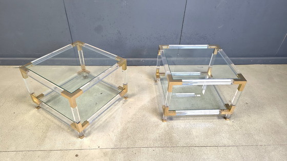Image 1 of Vintage lucite and brass side tables, 1980s