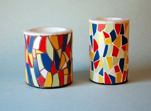 Ceramic pencil holder decorated with trencadís mosaic. Multipurpose mosaic cup. New.