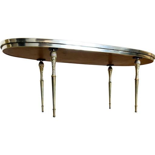 Mesa de centro ovalada vintage con patas de latón, Italia, 1970