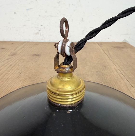 Image 1 of Industriële zwarte emaille lamp, jaren 1930