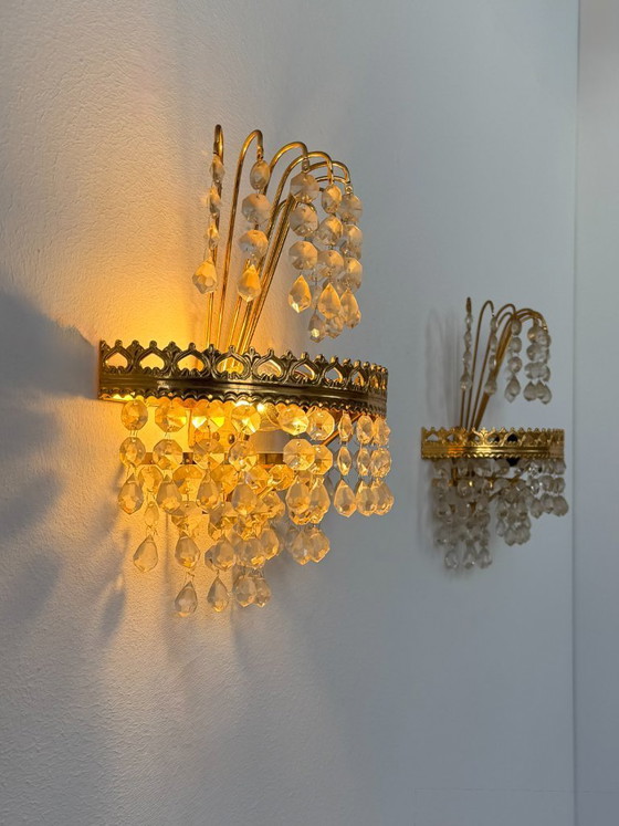 Image 1 of Paire d'appliques murales vintage, verre et laiton, Suède 1970