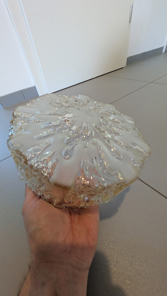 Image 1 of Lampada da soffitto vintage in vetro ghiaccio anni '70 Honsel