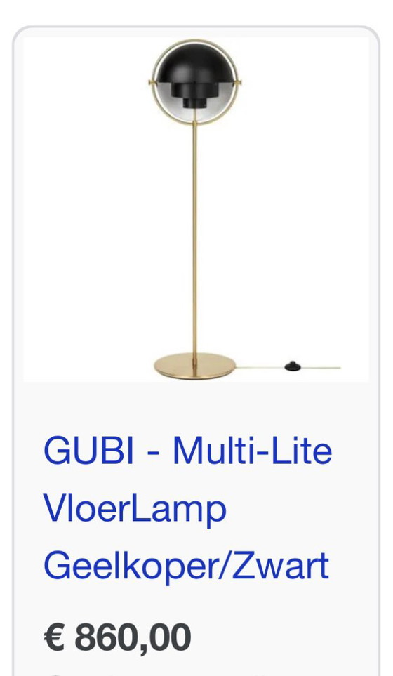 Image 1 of Gubi Lite vloerlamp messing/zwart - hoogte 148cm