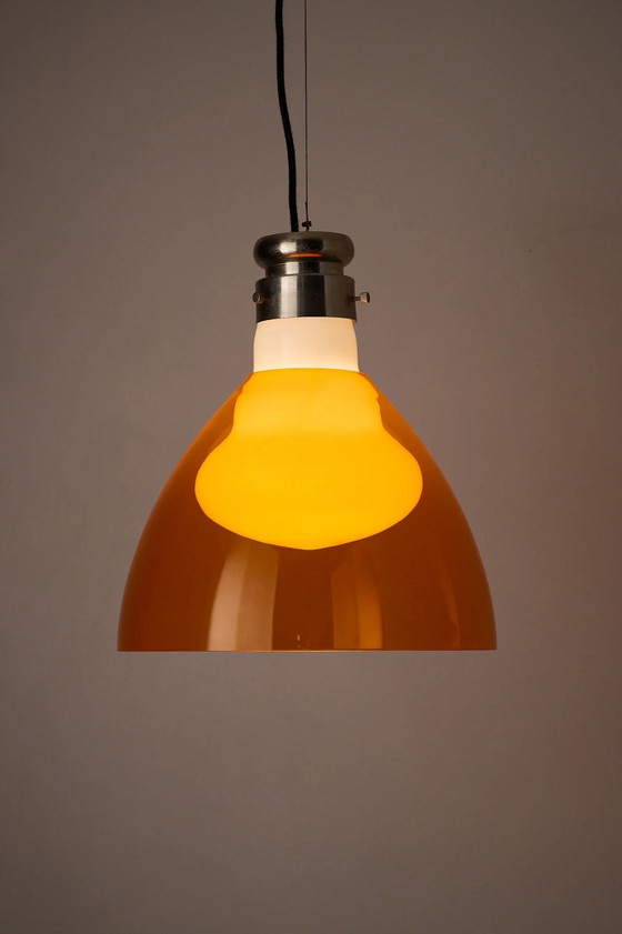 Space Age Blown Glass Pendant Lamp by Vistosi, Italy, 1970s, Ceiling lights, Aluminium, Orange (photo 6 of 10)