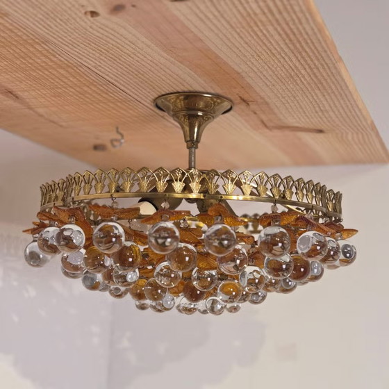 Plafonnier italien Murano, 1950, Lustre vintage, Verre, Laiton, Multicolore, Mid Century Modern (photo 13 sur 21)