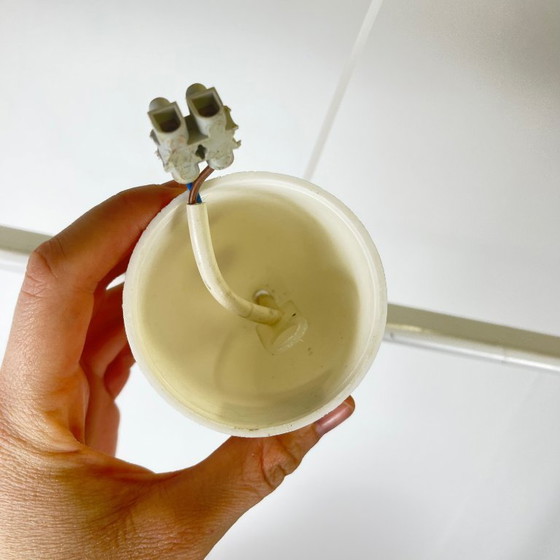 Image 1 of Vintage glazen hanglamp, rode band, jaren 60/70 MCM