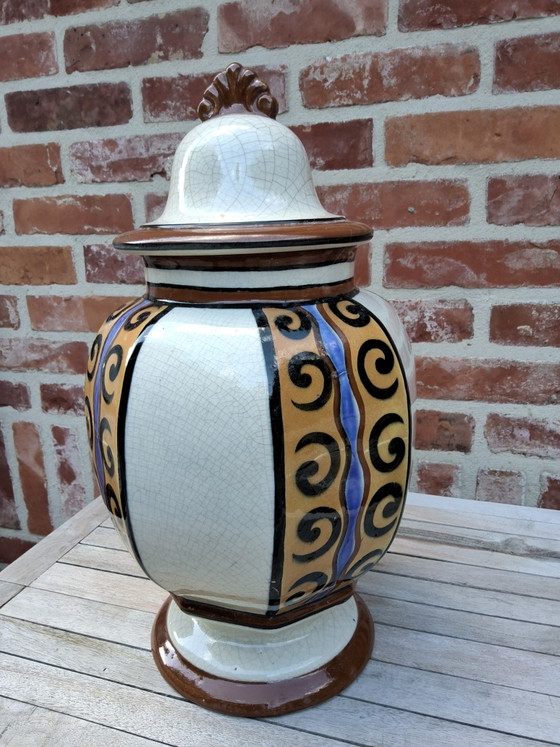 Antique Art Deco potiche or lidded vase by Auguste Mouzin & Cie from Wasmuel, 1920s – Ceramic (photo 3 of 11)