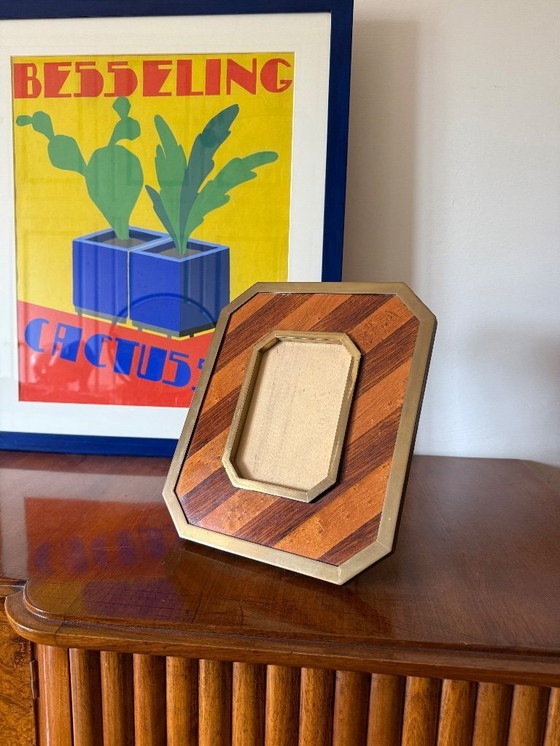 Image 1 of Marco de fotos moderno de mediados de siglo en latón y madera – Al estilo de Gabriella Crespi, Italia, década de 1970