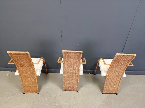 Image 1 of Vintage wicker high back dining chairs set of 6 - 1980s