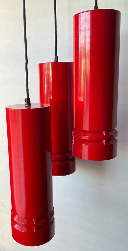 3 lampade a sospensione rosse - "Pipeline P10" Design: Ole Pless Jorgensen