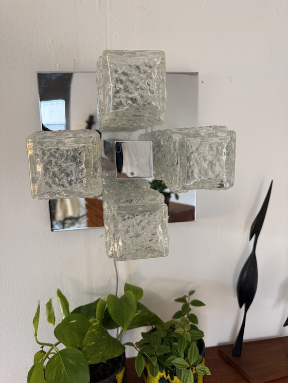 Image 1 of Lampada da parete/soffitto vintage in cromo e vetro ghiaccio, Hillebrand '70