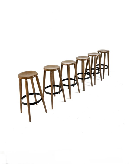 Set van 6 Brutalistische barkrukken ‘80