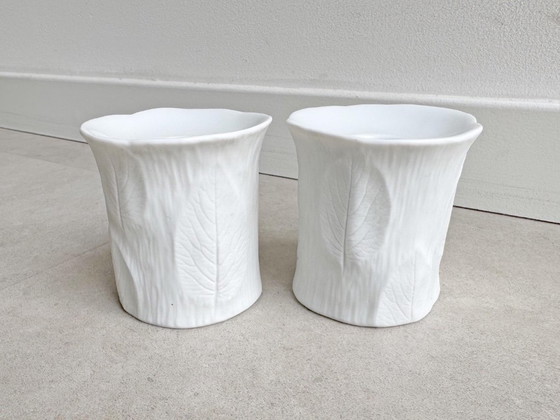 2 portacandele vintage in porcellana bianca biscotto con foglie - Tirschenreuth, Baviera – Porcelain (photo 2 of 5)