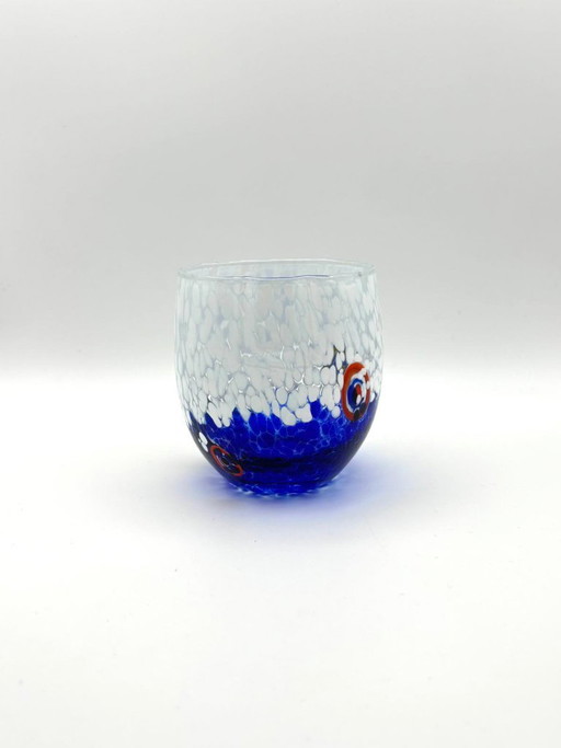 Set di 7 bicchieri in vetro soffiato veneziano con murrine Effetre Murano fuse nel vetro, hand made in italy.