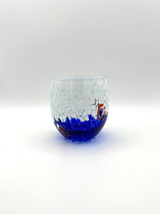 Image 1 of Set di 7 bicchieri in vetro soffiato veneziano con murrine Effetre Murano fuse nel vetro, hand made in italy.