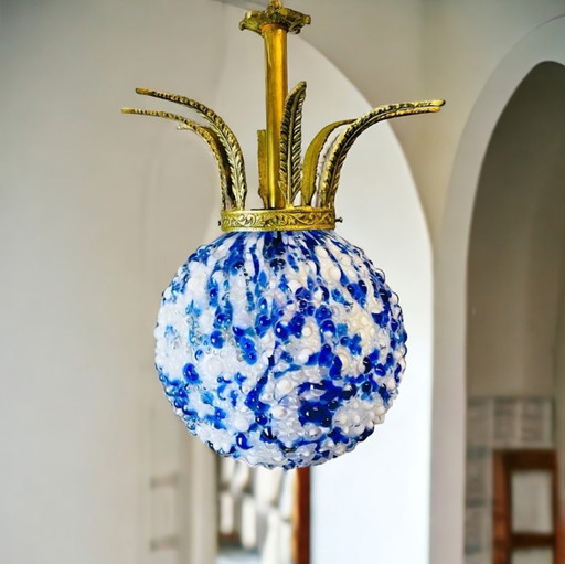 Giant blue Murano glass art pendant lamp
