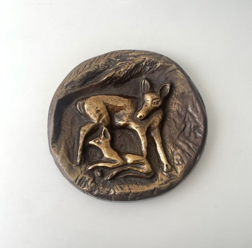Horst Dalbeck Bronze Wall Relief: Deer