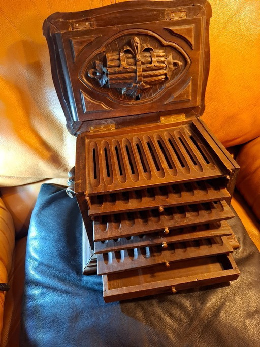 Antique Continental European Mechanical Cigar Humidor Cabinet