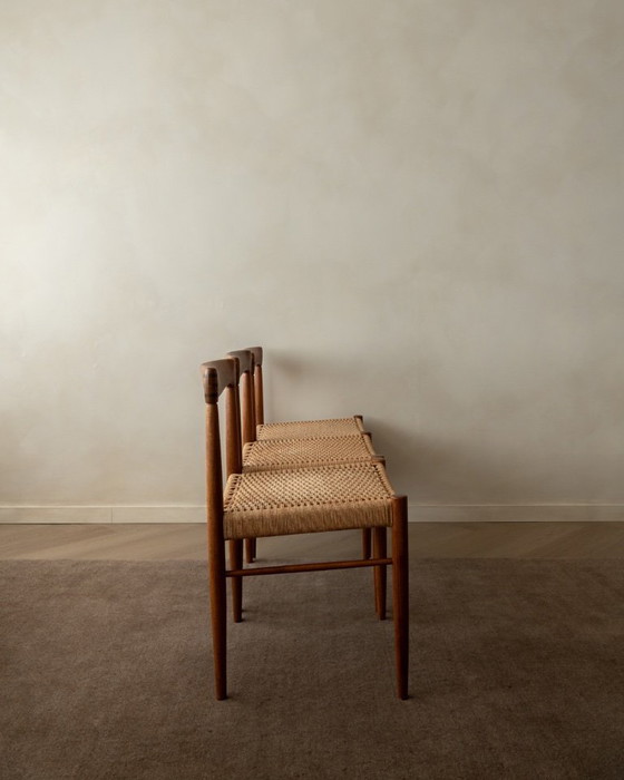 Image 1 of Vintage Dining Chairs by Henry Walter Klein for Bramin Møbler, Danish Teak Paper Cord Dining Chairs, 1960s, Set of 3