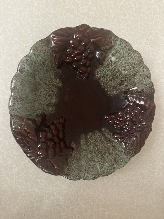 Image 1 of Foreign-West Germany Ceramic - Tripod Fruit Bowl Barbotine Grapes