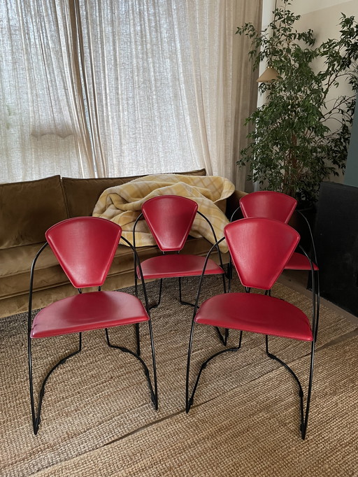 4x Arrben Italy 'Linda' Eetkamerstoelen, Rood/Zwart