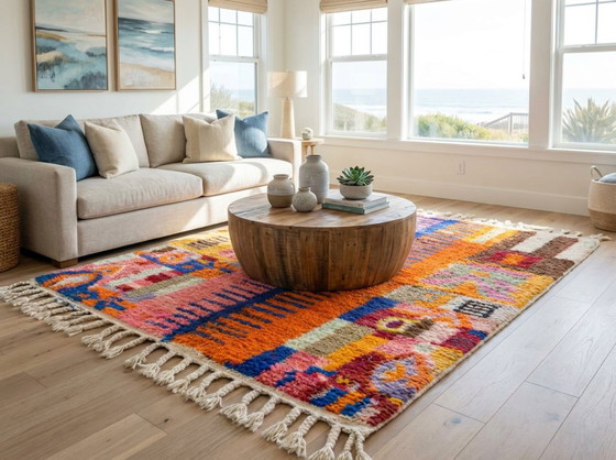 Handmade Boujad Wool Rug: Colorful Moroccan Berber Carpet – Paintings & Drawings (photo 4 of 19)