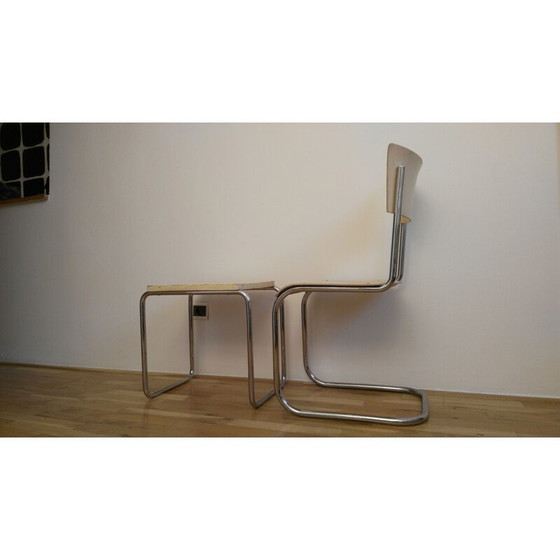 Image 1 of Vintage Bauhaus yellow chair and stool for Slezák in metal 1930