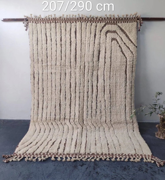 Tappeto Beni Ouarain, Ecru, Motivo a Strisce e Curvo, Fatto a Mano, 207x290 cm – Tappeti, Lana, Cotone (photo 2 of 3)