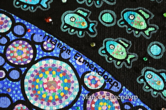 Image 1 of Unique Hand-painted Painting Fish New 18x24 cm