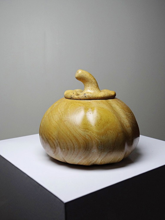 Image 1 of Vintage carved and polished stone box, pumpkin vintage craft 1980-1990