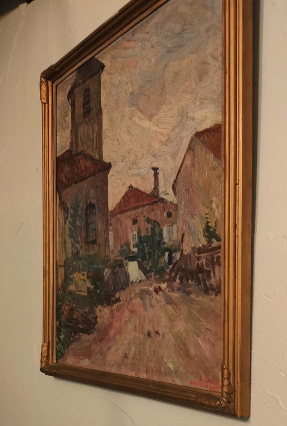 Image 1 of Painting by artist Charles Dehoy 1872-1940 from Brussels Saint-Gilles - the work depicts a village in Hareville in France