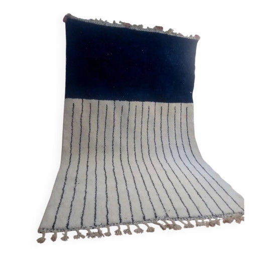 Handgewebter marokkanischer Teppich - tiefblaues Muster - Wolle - 306 x 201 cm
