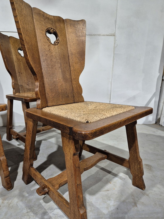 Image 1 of 4 Stühle im Stil des Brutalismus mit Sitzfläche aus Binsen