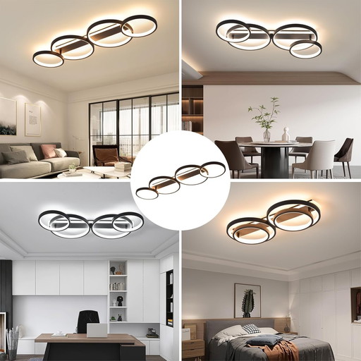 LED Ceiling Light,Modern Ceiling Lamp 48W 3000K-6500K,4 Rings Round Design Room Lighting,Luminaire interieur deco avec T