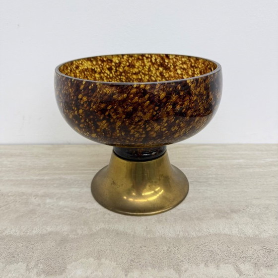 Image 1 of Italian murano glass with brass center piece bowl , 1970s