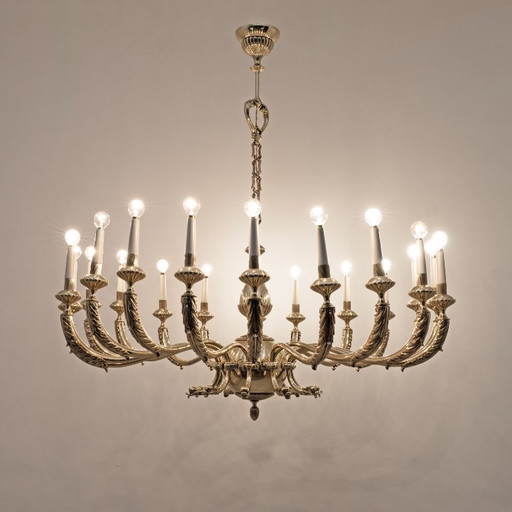 Italian Neoclassical Style 20-Light Brass Chandelier, 1950s