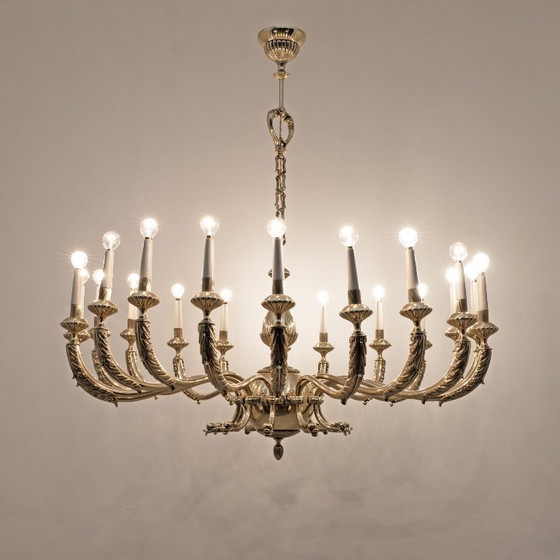 Image 1 of Italian Neoclassical Style 20-Light Brass Chandelier, 1950s