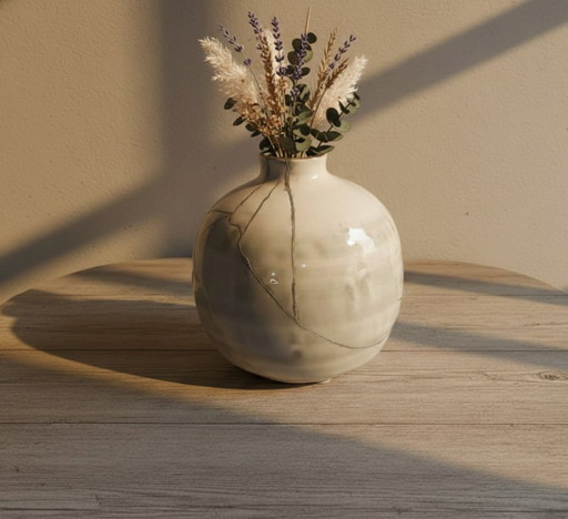 "Winter Mist" Vase – Traditional Kintsugi in Pure Silver