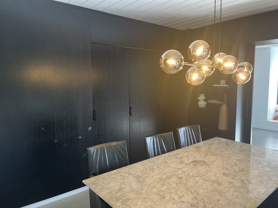 Image 1 of Lampe à suspension pratique en noir mat avec verre ambré