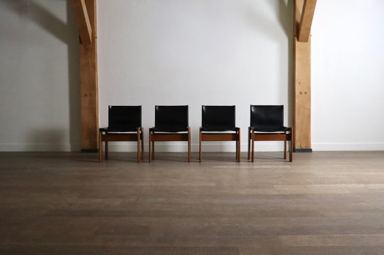 Image 1 of Set di 4 sedie da pranzo Monk in pelle nera Di Afra e Tobia Scarpa per Molteni 1974