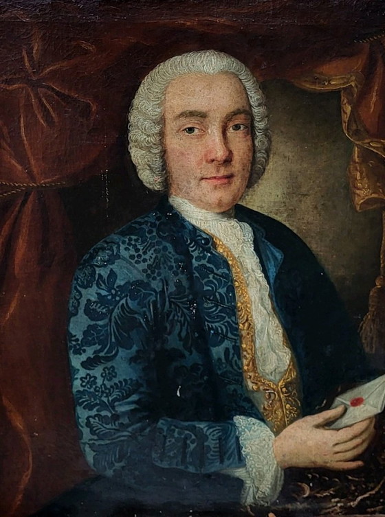 Image 1 of Portret van een jonge Franse aristocratische man - 18e-eeuws olieverfschilderij