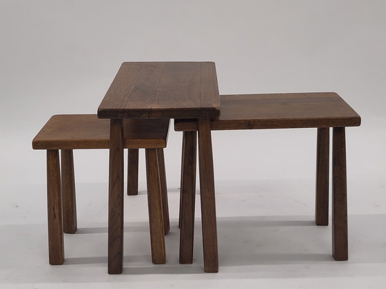 Image 1 of Brutalist nesting tables oak wood
