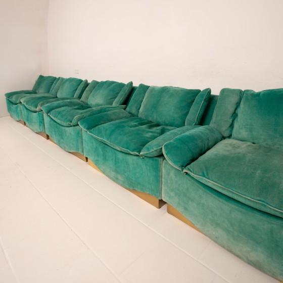 Luciano Frigerio Italiaanse Moderne Suède Fauteuils voor Frigerio Di Desio 1970 – Modulaire banken, Suede (photo 9 of 26)