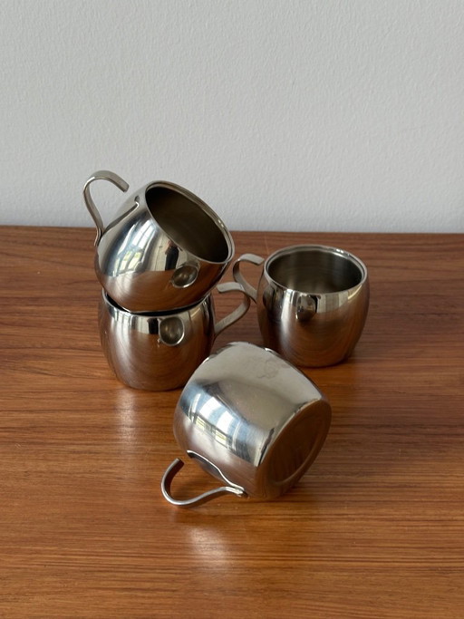Vintage Jaren '80 Tramontina RVS Espressokopjes – Set Van 4 – Dubbelwandig Inox 18/10