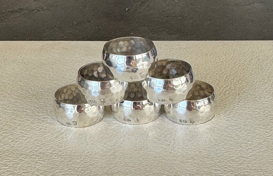 Image 1 of Hermann Bauer, Schwäbisch Gmünd (founded 1863) - Napkin ring (6) - Finger rings for fabric - .835 silver - with gift box