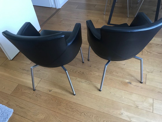 Image 1 of 2 x dining chair with armrest, black leather, chrome base, in excellent condition, bought at Goossens, invoice lost, name