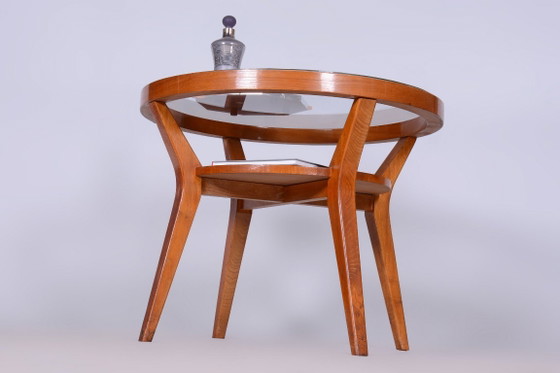 Restored Mid-Century Coffee Table, Oak, Glass, Czech, 1950s – Wood (photo 5 of 9)