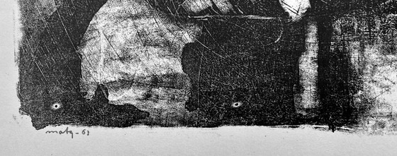 Image 1 of Sérigraphie Wim Motz - Panneau sur le mur