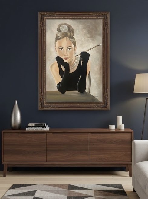 Stunning Audrey Hepburn "Breakfast at Tiffany's" Inspired Painting